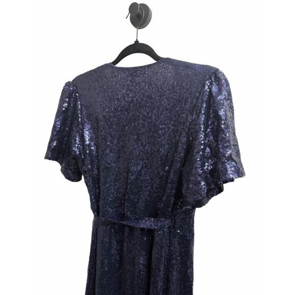 DMFashion Navy Sequin Wrap Maxi Dress Size Small Flutter Sleeve Formal Evening - Picture 14 of 16